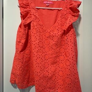 Lilly Pulitzer Women's Eyelet Ruffle Sleeve Top - Coral
